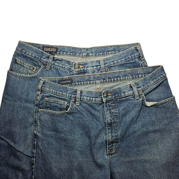 Lot of 2 Lands End Straight Leg Jeans Mens Size 34x24 Medium Blue Cotton Denim - Picture 1 of 14